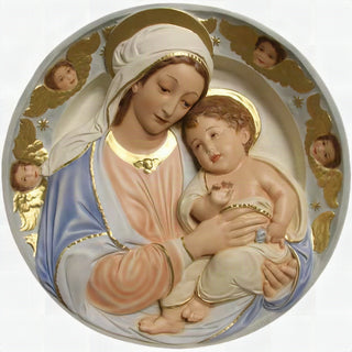 Madonna and Child Rondel Plaqu Statue - 28-inch - Realistic Color - Hand-Painted