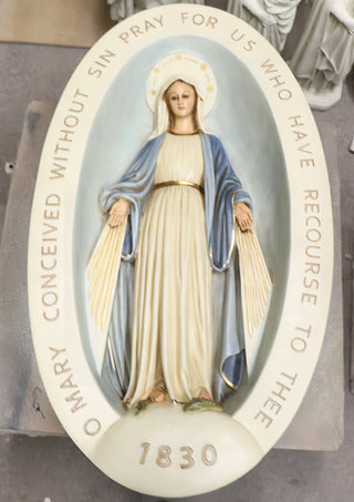Miraculous Medal Plaque Statue - 30-inch - Realistic Color - Hand-Painted