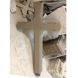 Tall slender fiberglass resin cross meant to top a church steeple or roofline — alternate view