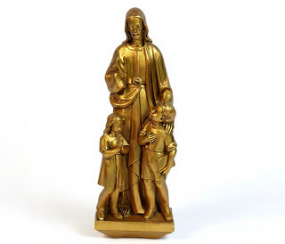 Christ with Two Children Statue - 36-inch — Antique Gold finish