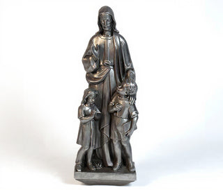 Christ with Two Children Statue - 36-inch — Aged Silver finish