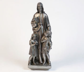 Christ with Two Children Statue - 36-inch — Antique Silver finish