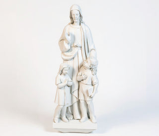 Christ with Two Children Statue - 36-inch — Flat White finish