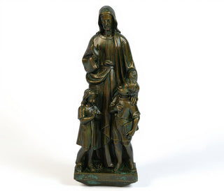Christ with Two Children Statue - 36-inch — Green Bronze finish