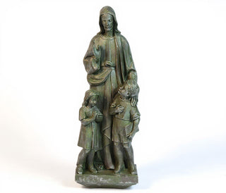 Christ with Two Children Statue - 36-inch — Mossy Green finish