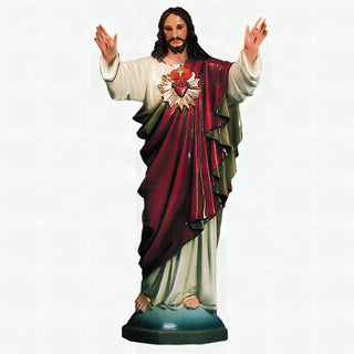 60-inch hand-painted statue of the Sacred Heart of Jesus with arms open and hands raised