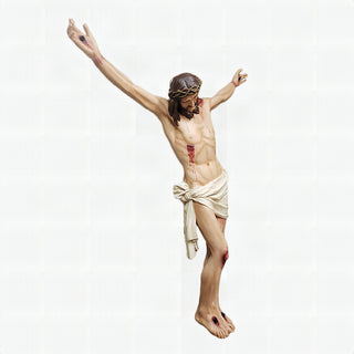 Large hand-painted corpus of Christ crucified, realistic color, 86 inches tall, fiberglass resin