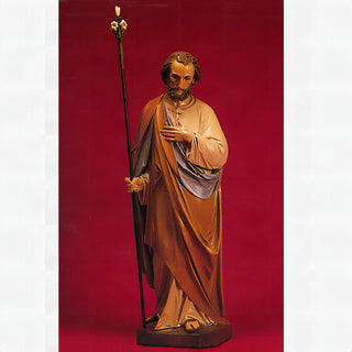 Hand-painted 60-inch statue of Saint Joseph holding a long lily, standing in realistic color.