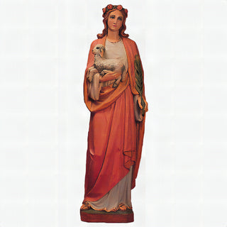 Hand-painted realistic color statue of Saint Agnes, 60 inches tall, in fiberglass resin