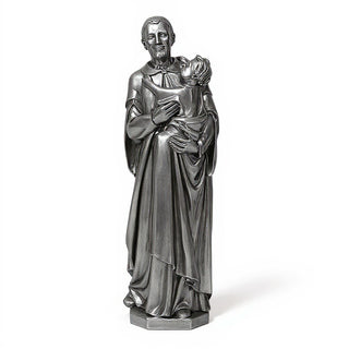 Saint Vincent de Paul with a Child Statue - 48-inch — Aged Silver finish