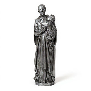 Saint Vincent de Paul with a Child Statue - 48-inch — Antique Silver finish