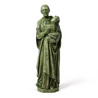 Saint Vincent de Paul with a Child Statue - 48-inch — Mossy Green finish