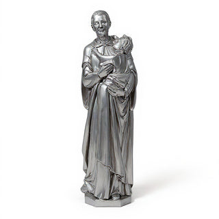 Saint Vincent de Paul with a Child Statue - 48-inch — Silver finish