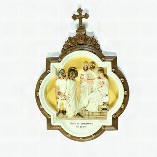 Chapel Wall Plaque Station #1 Statue - 19-inch - Realistic Color - Hand-Painted