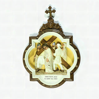 Chapel Wall Plaque Station #5 Statue - 19-inch - Realistic Color - Hand-Painted
