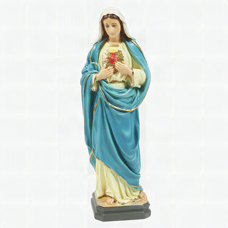 Hand-painted statue of the Immaculate Heart of Mary standing 21.5 inches tall