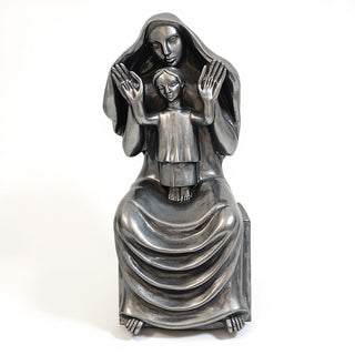 Medieval Mary and Child Statue - 45-inch — Antique Silver finish