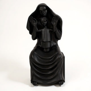 Medieval Mary and Child Statue - 45-inch — Flat Black finish