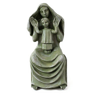 Medieval Mary and Child Statue - 45-inch — Mossy Green finish
