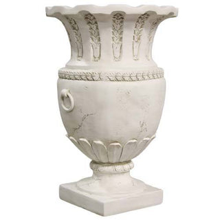 Fiberglass resin architectural vessel with a subtle bee motif pattern, urn-shaped. — alternate view