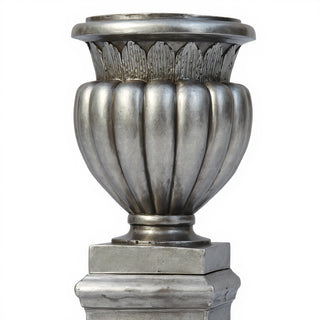 Carved Stadium Urn Planter - 20-inch — Aged Silver finish