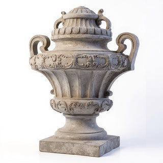 Embellished Urn with Lid Planter - 31-inch — Antique Stone finish