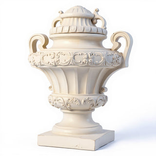 Embellished Urn with Lid Planter - 31-inch — Antique White finish