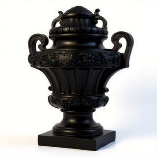 Embellished Urn with Lid Planter - 31-inch — Flat Black finish