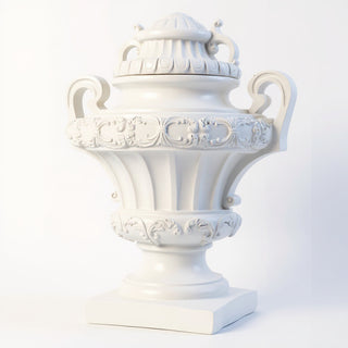 Embellished Urn with Lid Planter - 31-inch — Flat White finish