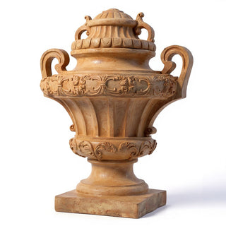 Embellished Urn with Lid Planter - 31-inch — Gothic Stone finish