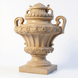 Embellished Urn with Lid Planter - 31-inch — Museum Terracotta finish