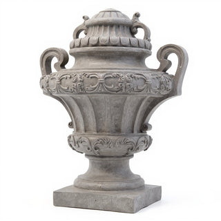 Embellished Urn with Lid Planter - 31-inch — Old Stone finish