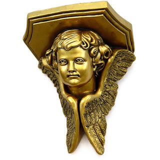 Angel Face with Wings Wall Plaque - 16-inch — Antique Gold finish