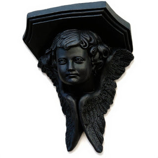 Angel Face with Wings Wall Plaque - 16-inch — Dusted Black finish