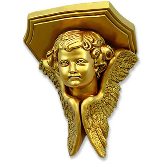 Angel Face with Wings Wall Plaque - 16-inch — Deep Gold finish