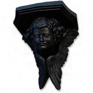 Angel Face with Wings Wall Plaque - 16-inch — Flat Black finish