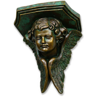 Angel Face with Wings Wall Plaque - 16-inch — Green Bronze finish