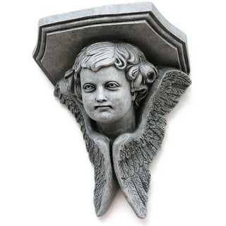 Angel Face with Wings Wall Plaque - 16-inch — Old Stone finish