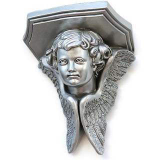 Angel Face with Wings Wall Plaque - 16-inch — Silver finish