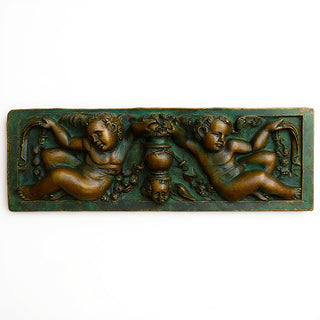 Angels with Urn Relief Wall Plaque — Green Bronze finish