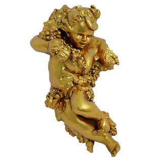 Grape Cherub Left Wall Plaque - 14-inch — Antique Gold finish