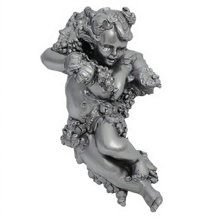 Grape Cherub Left Wall Plaque - 14-inch — Antique Silver finish