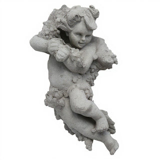 Grape Cherub Left Wall Plaque - 14-inch — Limestone finish
