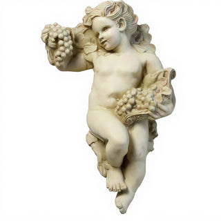 Grape Cherub Wall Plaque - 14-inch — Antique White finish
