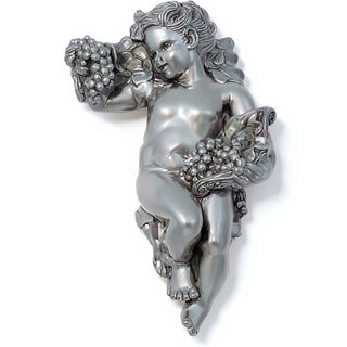 Grape Cherub Wall Plaque - 14-inch — Silver finish
