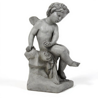 Single Cherub Statue - 21-inch — Limestone finish