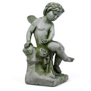 Single Cherub Statue - 21-inch — Mossy Green finish