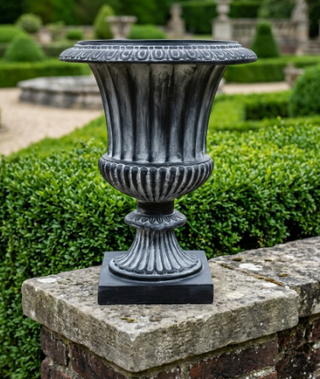 Large fluted urn planter with vertical fluting, 29 inches tall, fiberglass resin — alternate view