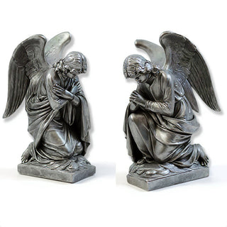 Kneeling Angels Statue - 28-inch — Aged Silver finish