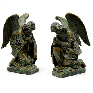 Kneeling Angels Statue - 28-inch — Green Bronze finish